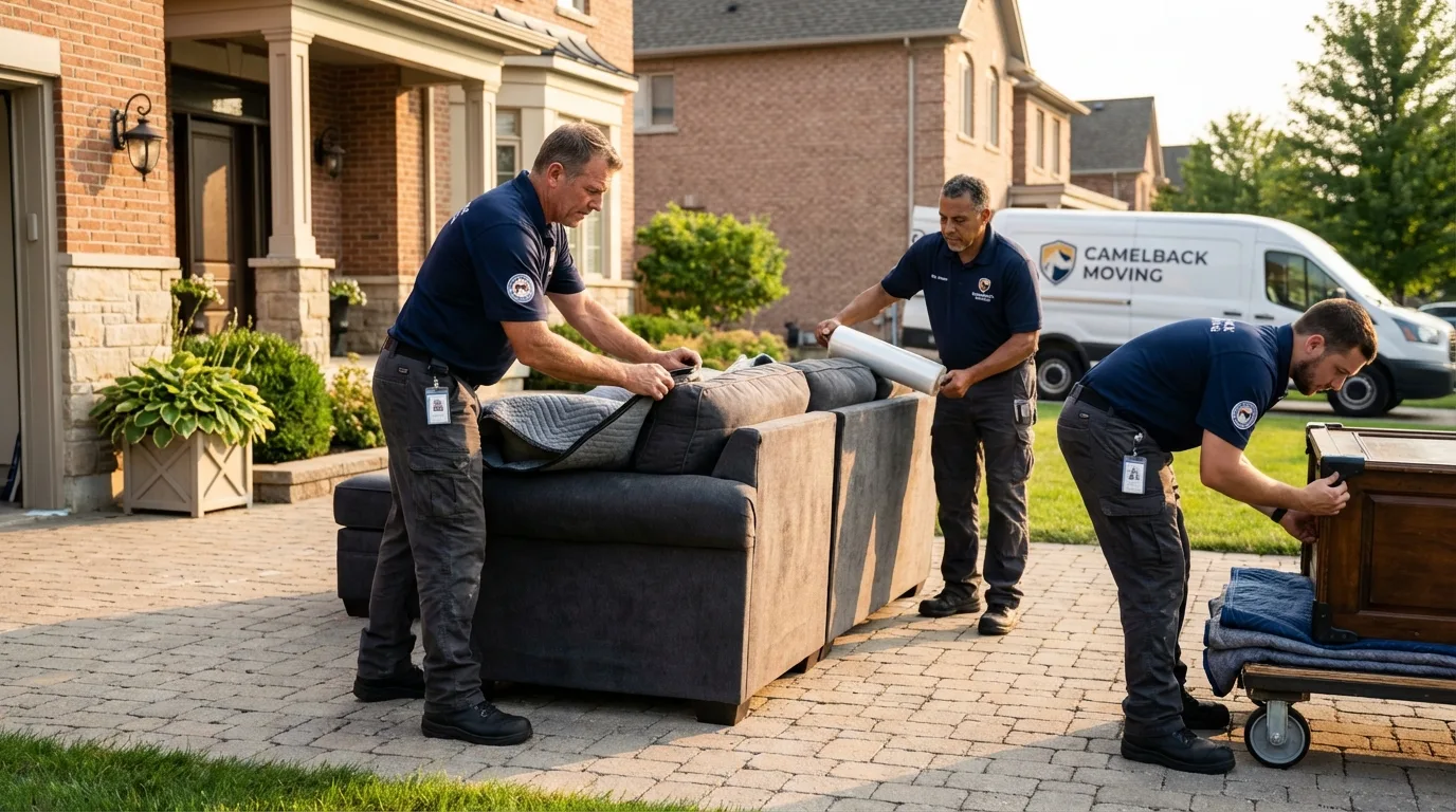 Large estate moving crew wrapping furniture in Belmond, IA