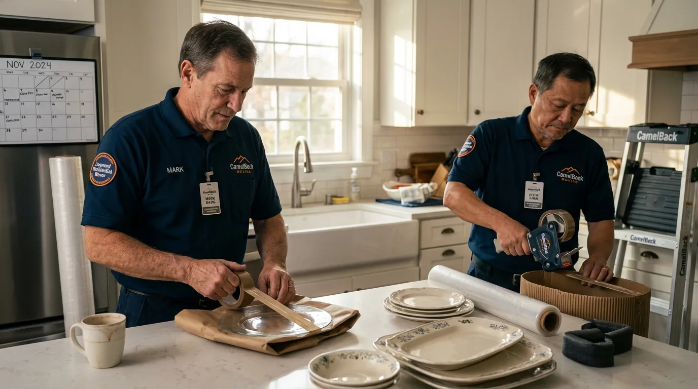 Professional crew packing kitchen dishware in Belmond, IA